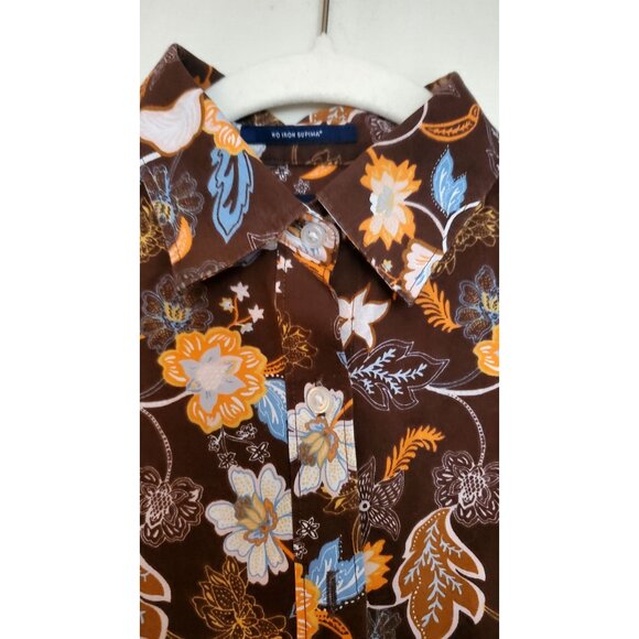 Lands End Womens No Iron Supima Cotton Floral Button-Up Shirt Size 4 - Picture 3 of 10